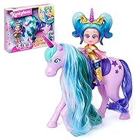 Star Unicorn - Unicorn with Real Hair and Aurora Doll - Includes Star Unicorn, Exclusive Aurora Doll, Fashion Clothes and Shoes, 1 Brush and 1 Accessory