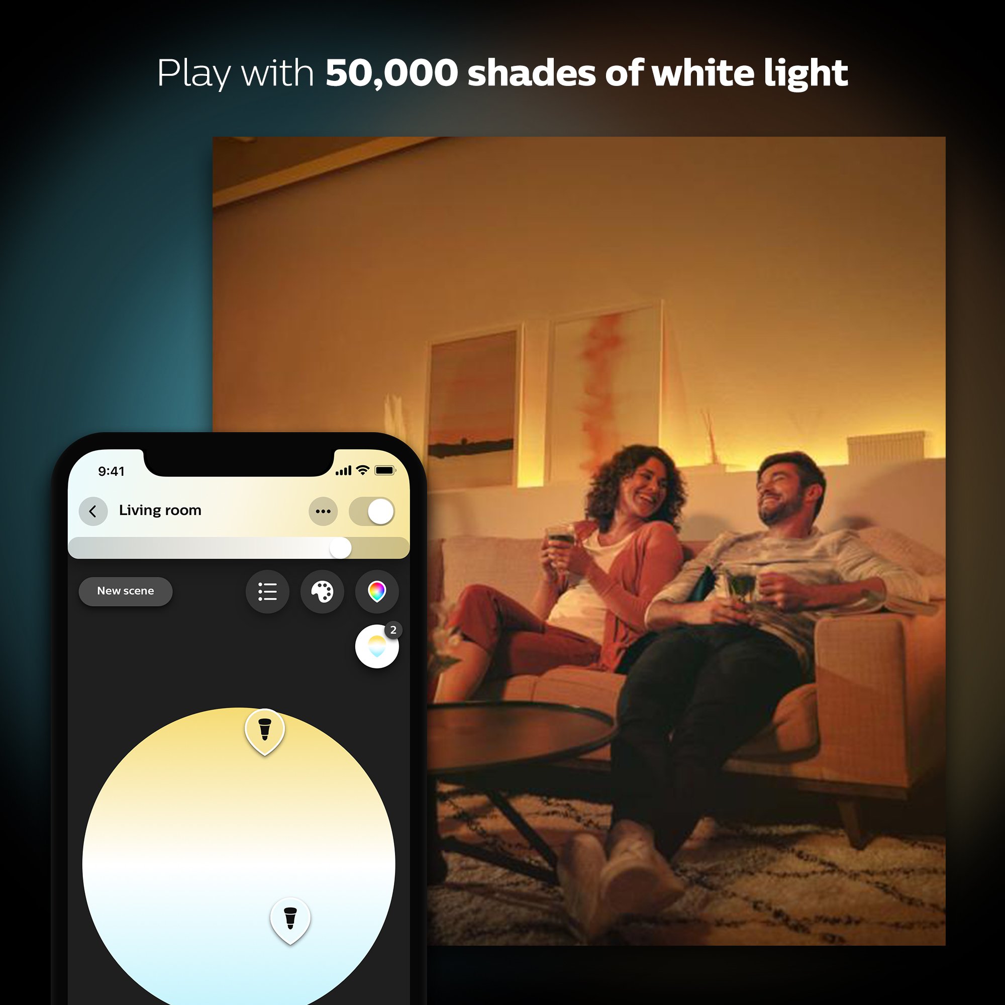 Philips Hue White Ambiance BR30 LED Smart Bulbs (Bluetooth Compatible), Compatible with Alexa, Google Assistant, and Apple HomeKit, 2-Pack