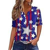 Fourth of July Shirts for Women Plus Size Short Sleeve Blouses Sexy V Neck T Shirts American Flag Graphic Tees