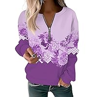 Womens Fall Fashion 2023 Petite Sweatshirts Floral Half Zip Casual Pullovers Lightweight Long Sleeve Tops