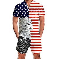 Men Rompers 3D Graphic Casual Shorts Sleeve Zipper Jumpsuit One Piece Overall Outfits