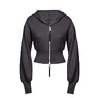 Flygo Cropped Hoodie Women Zip Up Long Sleeve Sweatshirts Fashion Workout Jacket Casual Hooded Pullover Sweaters Crop Tops