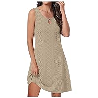Summer Dresses 2024 for Women Casual Loose Sleeveless Beach Dress Cover up Plain Solid Pleated Tank Dress
