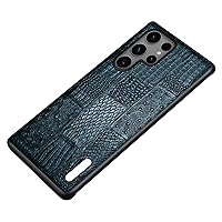 XRJNFHI- Business Style Case for Samsung Galaxy S24 Ultra/S24 Plus/S24, True Cowhide Leather 100% Handmade Cover Shockproof Slim Fit (S24 Ultra,Blue)