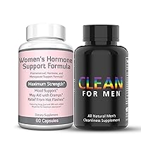 Clean for Men Fiber Supplement & Women's Hormone Balance Support, Vitamin E, Dong Quai, Natural Supplements for Bloating, Constipation and Gut Health, Stool Softeners, Helps Cleanse B