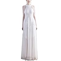 Azuki Women's Halter Neck Sleeveless Flowy Chiffon Evening Maxi Dress Solid Colors Sequin Mesh Bridesmaid Party Gown