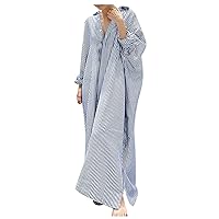 Long Sleeve Maxi Dresses for Women 2023 V Neck Button Down Shirt Dresses Resort Wear Vintage Summer Abaya Sundress