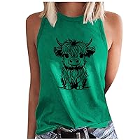 Animal Farm Tank Top for Women Cute Highland Cow Graphic Sleeveless Tshirts 2024 Fashion Summer Crewneck Shirts