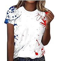 July 4th Shirts Womens Fashion Tie Dye Tee Tops Summer Short Sleeve Crewneck Patriotic T-Shirt Memorial Day Blouses
