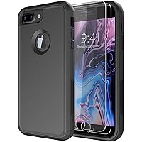 Diverbox Designed for iPhone 8 Plus case iPhone 7 Plus case with Screen Protector Heavy Duty Shockproof Shock-Resistant Cases for Apple iPhone 8 / 7plus Phone (Black+Screen Protector)