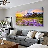 KZKU Forest Mountain Nature Scenery Canvas Prints Wall Art Pictures for Living Room Bedroom Home Decor 20x40inch Purple Flowers Print on Canvas Wall Art Ready to Hang