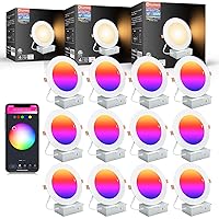 Smart Recessed Lighting 6 Inch Canless LED Recessed Lights 13W 1000lm Color Changing LED Downlight Wi-Fi Bluetooth Soffit Lights with J-Box Work with Alexa/Google Assistant (6 Inch, 12 Pack)