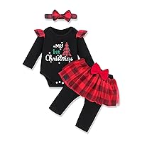 My 1st Christmas Baby Girl Outfit Long Sleeve Romper Tulle Skirt Pants with Headband Christmas Baby Outfit