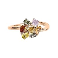 18K Yellow/White/Rose Gold Blossom Ring With 1.41 TCW Natural Diamond (Multi Shape,Multi-Colored,VS-SI2) Gemstone Rings, Rings For Women, Dainty Rings, Minimalist Rings, Jewelry For Women Gift For Her