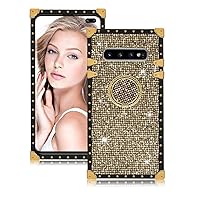 LUVI for Galaxy S10 Plus Square Glitter Case Bling Diamond Sparkle Glitter with Ring Holder Kickstand Case for Samsung Galaxy S10 Plus Case with TPU Bumper Shockproof Case for Galaxy S10 Plus Gold