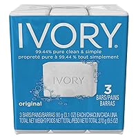 Ivory Bath Soap White Origanal 3.1 oz Bars 3 count (Pack of 24) (72 total bars)