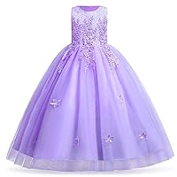 Girls Princess Tulle Lace Flower Pageant Dress Puffy Floor Length Wedding Bridesmaid Dress Party Tutu Maxi Gown