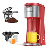 Famiworths Single Serve Coffee Maker for K Cup & Ground Coffee, With Bold Brew, One Cup Coffee Maker, 6 to 14 oz. Brew Sizes, Fits Travel Mug, Red