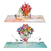 Paper Love Frndly Pop Up Cards 2 Pack - Includes 1 Floral Bike and Butterflies Bouquet, For All Occasion, 100% Eco-Friendly, Includes Envelope and Note Tag