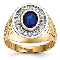 14k With Rhodium CZ Cubic Zirconia Simulated Diamond and Oval Blue Cubic Zirconia Mens Ring Jewelry Gifts for Men