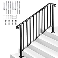 Handrails for Outdoor Steps, Fit 4 or 5 Steps Outdoor Stair Railing Exterior Steps Wrought Iron Handrail for Concrete Steps or Wooden Stairs Heavy Duty Freestanding Stair Railing Indoor