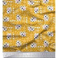 Soimoi Poly Georgette Gold Fabric - by The Yard - 42 Inch Wide - Text & Cow Cartoon Farmyard - Farmyard Charm with Text and Cartoon Cows Printed Fabric