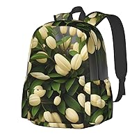 Yellow Flower Backpack Print Shoulder Canvas Bag Travel Large Capacity Casual Daypack With Side Pockets