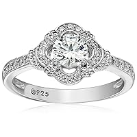 Amazon Collection Sterling Silver Platinum Plated Infinite Elements Cubic Zirconia Framed Halo Antique Ring