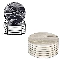LIFVER Coasters with Holder, Set of 12 Coasters for Drinks Absorbent Stone Ceramic Drink Coaster for Tabletop Protection