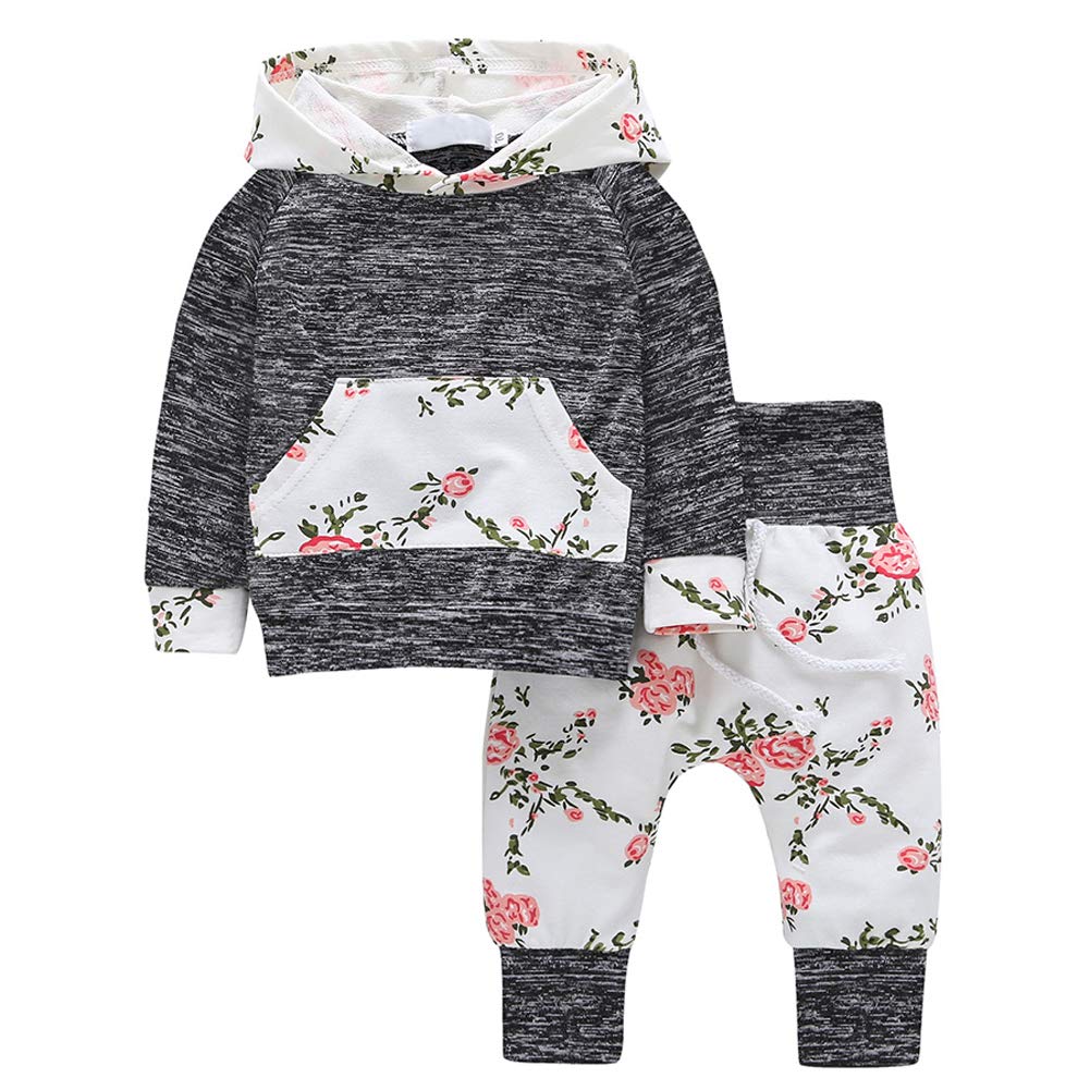 Newborn Baby Girl Fall Winter Clothes Long Sleeve Hoodie Sweatshirt Floral Pants with Headband 3Pcs Outfit Set