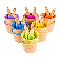 Plastic Ice Cream Cups with Spoons | Sundae Dessert Bowls for Frozen Yogurt - 6