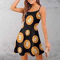 Bitcoin Symbol Women's All Over Printed Sling Dress Sleeveless Strap Swing Sundress