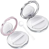2 Packs Loose Powder Compact Containers, 3g Refillable Container with Powder Puff, Mirror, Net, Spoon, DIY Makeup Powder Cases Portable Powder Compact Boxes for Daily Use or Travel -Pink, Silver