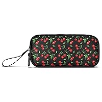 ALAZA Cherry Green Leaves Pencil Case Nylon Pencil Bag Portable Stationery Bag Pen Pouch with Zipper for Women Men College Office Work