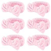 WHAVEL 6 Pack Pink Spa Headband Makeup Headband for Washing Face, Skincare Headbands Face Wash Microfiber Bow Headbands Facial Headband Soft Fluffy Headband Spa Party Supplies (Type 14)