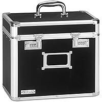 Vaultz File Organizer Storage Box - 14 x 7 x 12.19 Inch Letter Size, Portable Locking Storage Totes with Dual Combination Locks for Filing Office Documents - Black