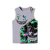 Floerns Boy's Graphic Print Crewneck Casual Sleeveless Tank Top Loose Fit Casual Tops