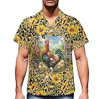 GLUDEAR Mens Plus Size Hawaiian Shirt Short Sleeves Chicken Cock Rooster Printed Summer Button Down Shirts 2XS-7XL