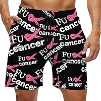Fuck Cancer Fashion Mens Board Shorts Quick Dry Beach Pants Mesh Lining Casual Swim Trunks
