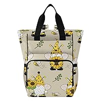Gnomes Bees Sunflowers Diaper Bag Backpack for Men Women Large Capacity Baby Changing Totes with Three Pockets Multifunction Travel Diaper Bag for Travelling Picnicking Playing