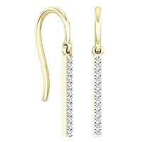 Dazzlingrock Collection Round White Diamond Vertical Bar French Wire Dangle Earrings for Women in 14K Gold
