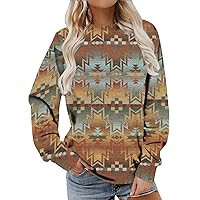 American Native Sweatshirts for Women Fall Crew Neck Aztec Print Ethnic Blouse Tops Long Sleeve Pullover Lounge Tops