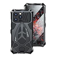 iPhone 14 Pro Max Case Metal Aluminium Bumper Cover Built-in Soft Rubber Shock Proof Military Grade Protective Cover -Black