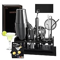 Boston Cocktail Shaker Set, 18PCS Bartender Kit Bar Tools Set with Stand & Recipe, Bar Mats for Bartending, Professional Barware Mixing Tools Cocktail Kit, for Drink Mixing Bar Party, Black