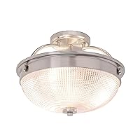 Aspen Creative 63501 3 Semi Flush Mount Ceiling Light Fixture, Transitional Design in Brushed Nickel Finish, Patterned Glass Shade, 12 3/4