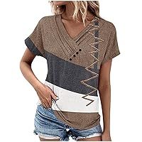 Womens Shirts Trendy V Neck Summer Tops Loose Colorblock Casual Tunic Beach Vacation Blouses Soft 2024 Cute Tee