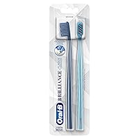 Oral-B Brilliance Premium Whitening Toothbrush with Plaque Eraser, Medium, Sky Blue and Gray, 2 Count