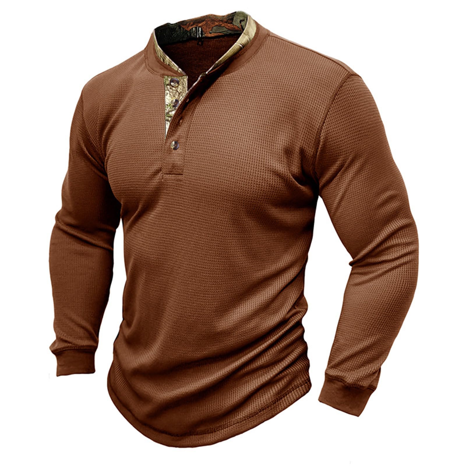 Mens Button V Neck Tee Shirt Stylish Workout Tee Long Sleeve Muscle Fit T-Shirt Soft Casual Athletic Tees Tops