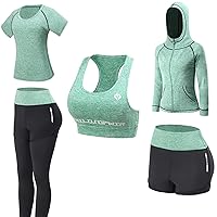 JULY'S SONG Women Workout Clothes Set 5 PCS Exercise Athletic Outfits Set