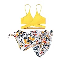 Girl's 3 Piece Bikini Swimsuits Printed Bathing Suit Adjustable Shoulder Straps with Cover Up